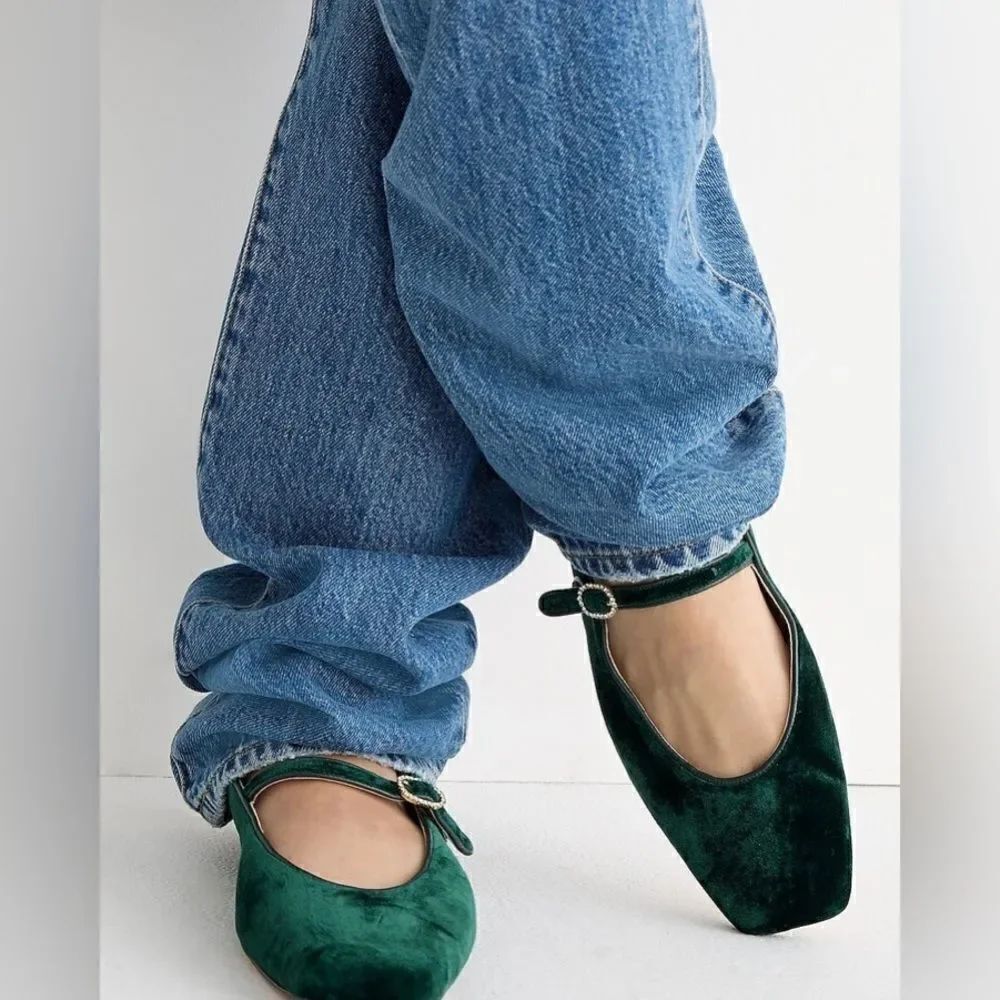 J Crew Anya Mary Jane Flats in Emerald Velvet NIB
